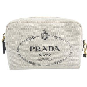 Prada Wristlet Pouch Cream Logo
